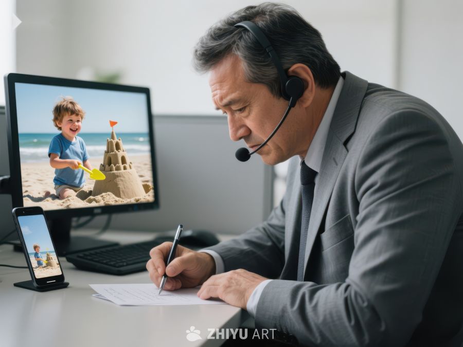 商务人士办公桌前通话并记录 309