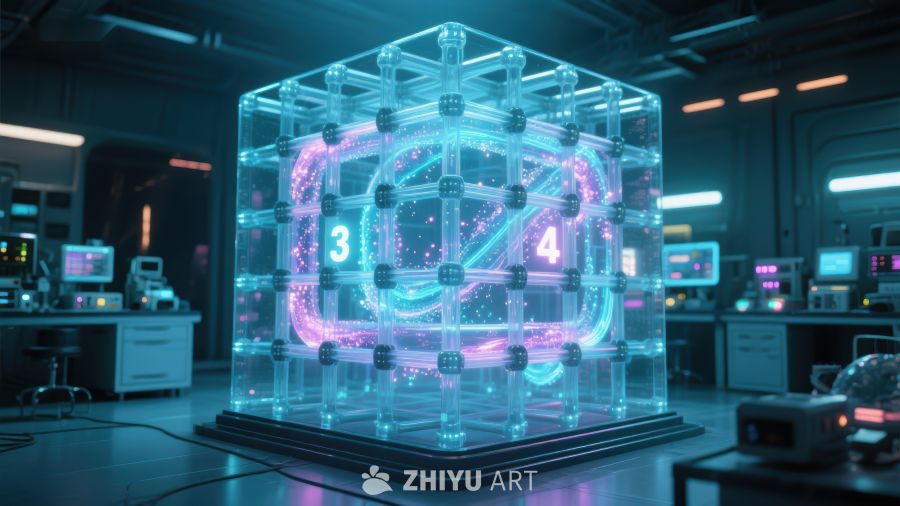 未来实验室中的透明立方体装置 746