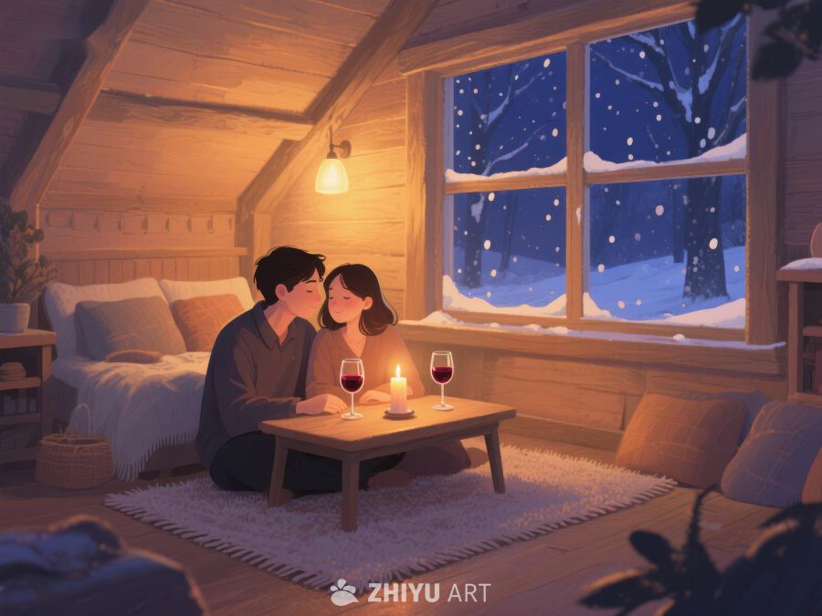 冬夜温馨小屋内的浪漫时光 186