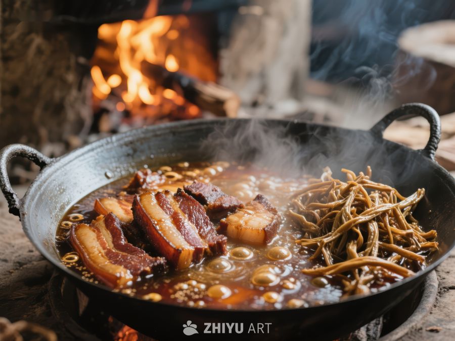 铁锅炖煮，热气腾腾的传统美食 704