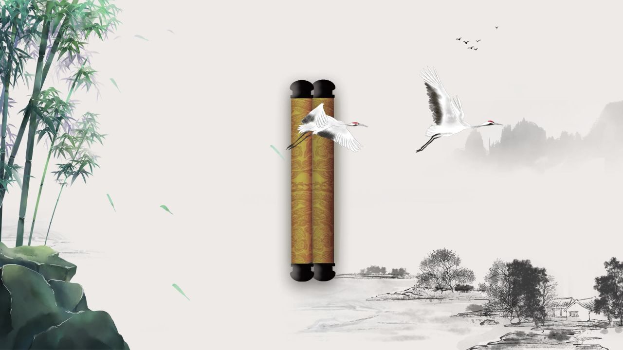 古风卷轴开场LED背景中国风意境水墨山水画舞台视频动态背景素材 3