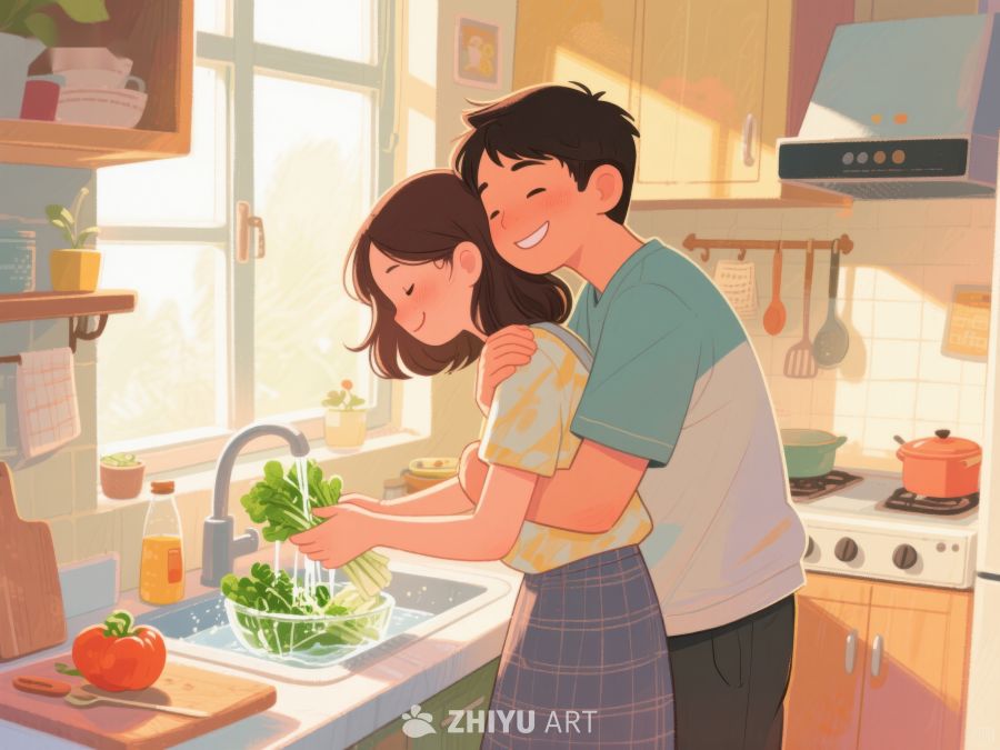厨房温馨时刻：两人共洗蔬菜 26