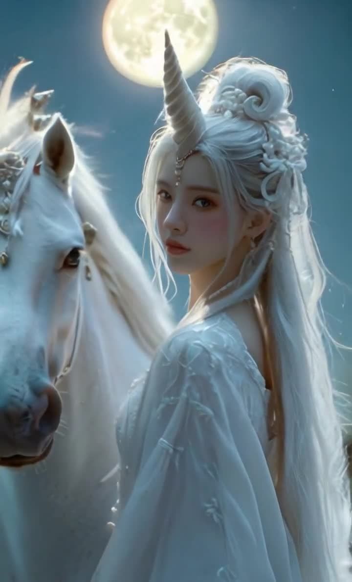 独角仙女与白马，月夜下的唯美传说