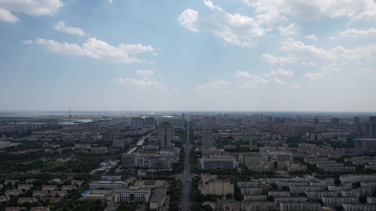山东东营城市风光航拍  