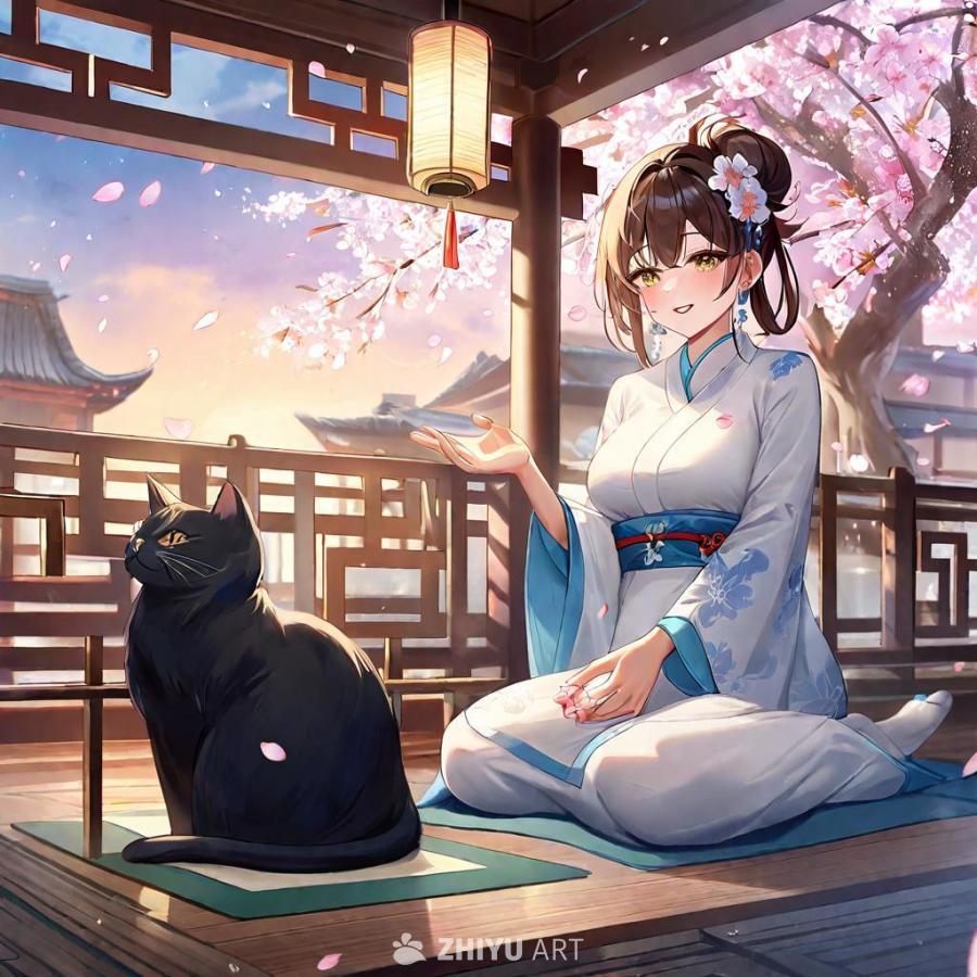 一个宁静的、暮光笼罩的中国花园，沐浴在柔和、空灵的