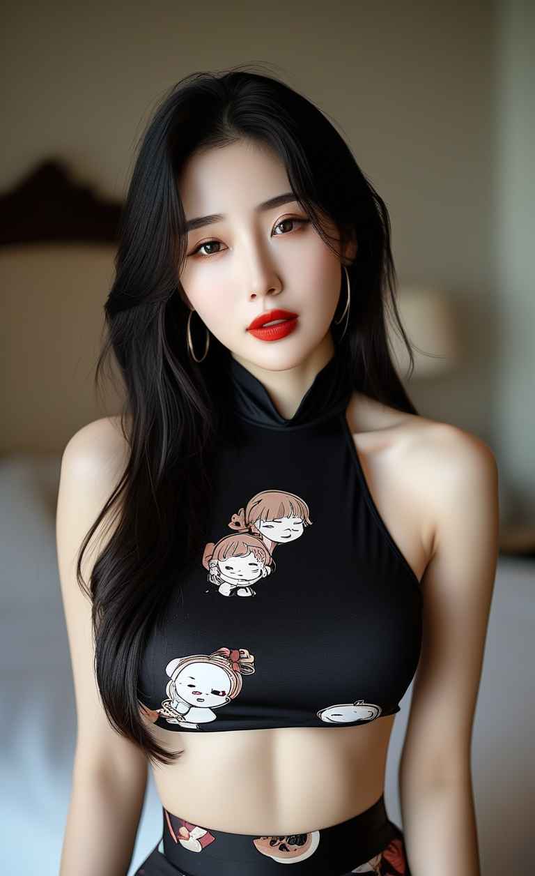 黑色衣服紧身穿搭美女长头发，成熟女性 32