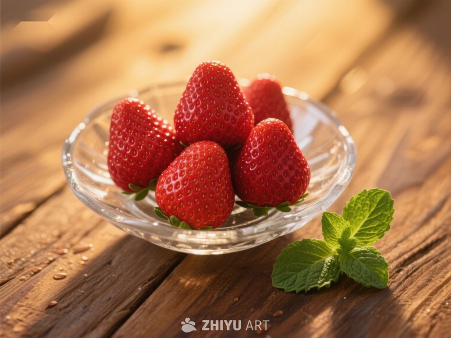 新鲜草莓置于透明碗中 546