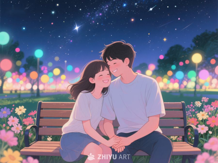 夜空下情侣温馨相拥 1072