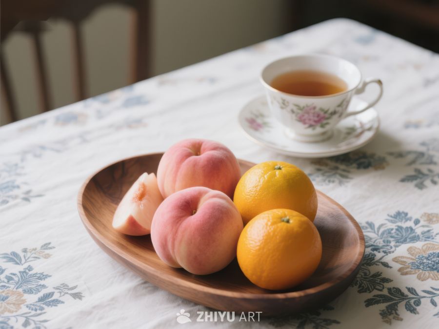 木盘水果与茶杯静物 396