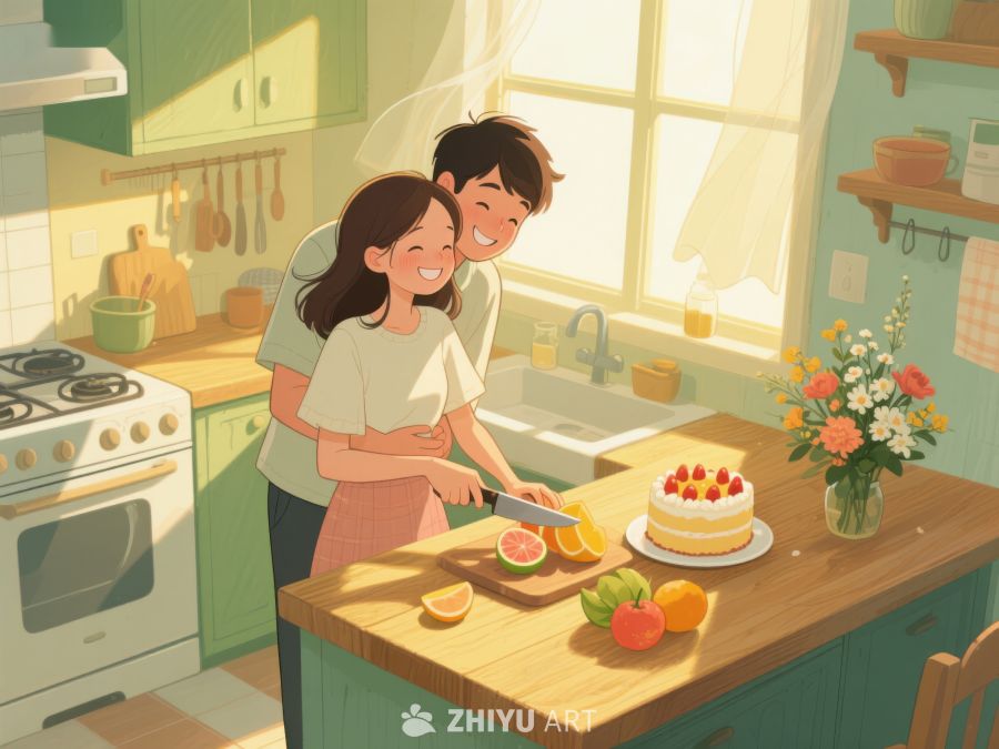 厨房温馨时光：情侣共同制作蛋糕 22