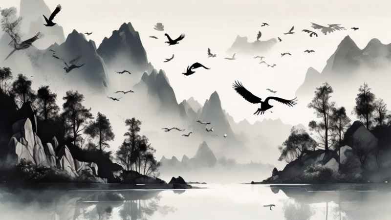 国风山水鹤插画背景 82
