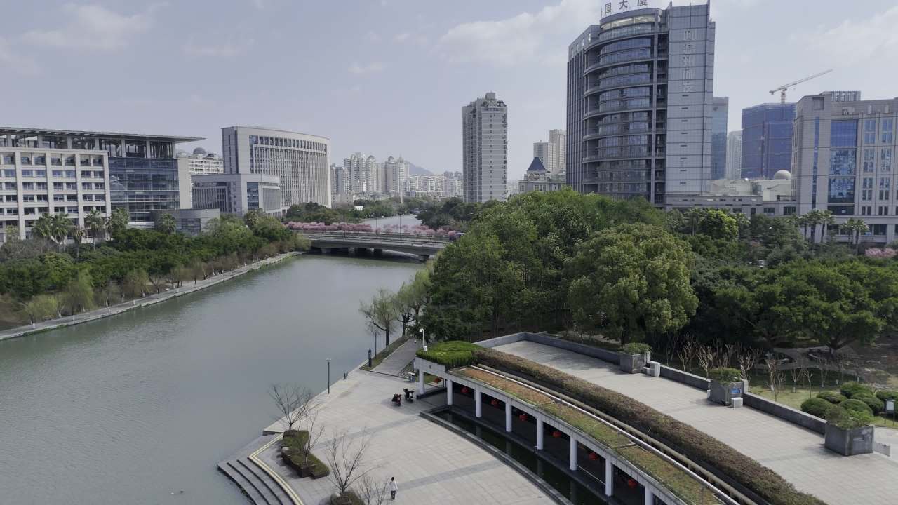 城市河畔的宁静时光