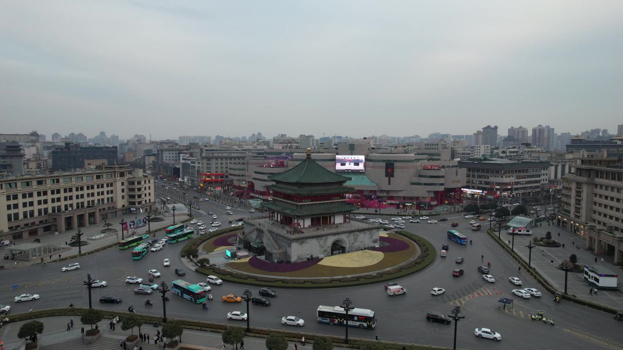 陕西西安钟楼地标建筑航拍