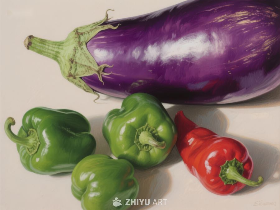 茄子与彩椒的静物组合 316
