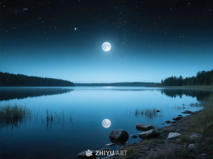 月夜湖畔，静谧如画 585