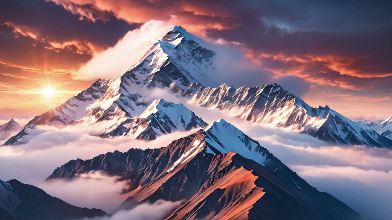 珠穆朗玛峰喜马拉雅山脉航拍日出日落云海延时 13