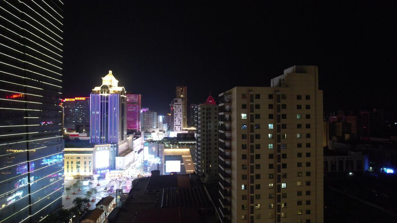 航拍河北石家庄中山西路湾里庙步行街夜景