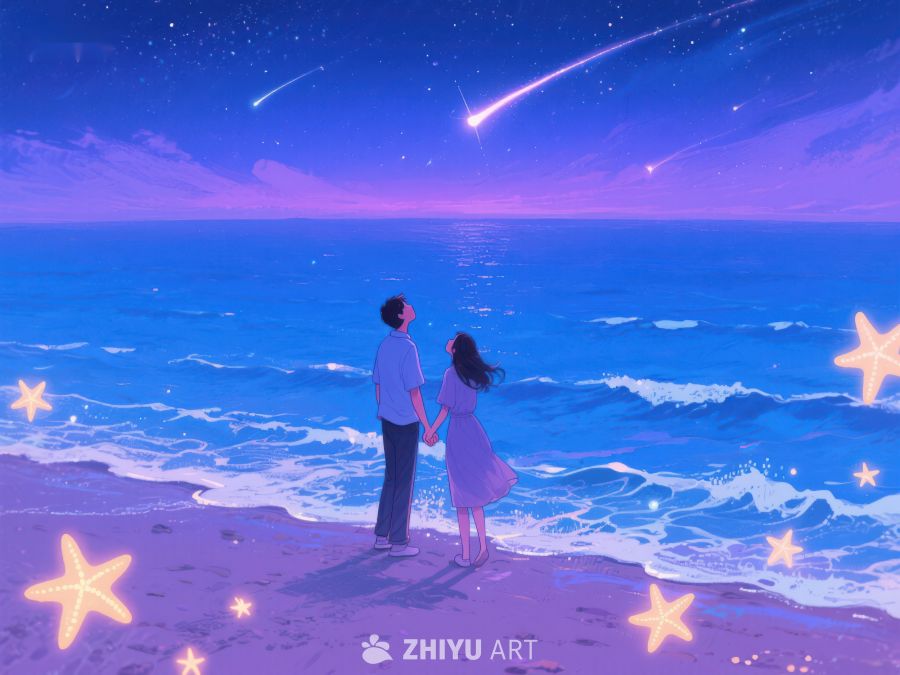 海边夜景下的情侣 275