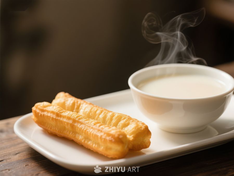 热腾油条配豆浆，传统早餐 1026
