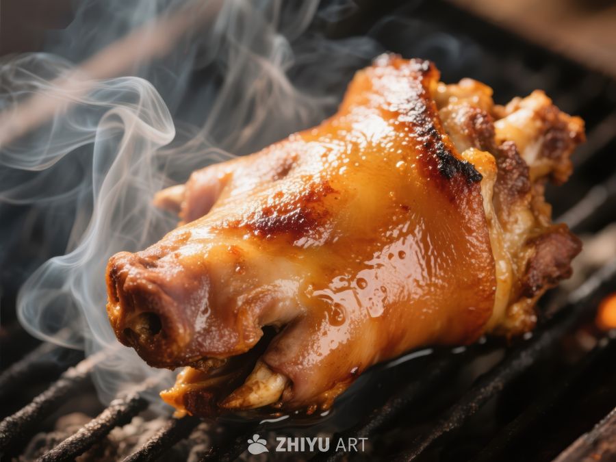 烤制中的猪蹄，香气四溢 328