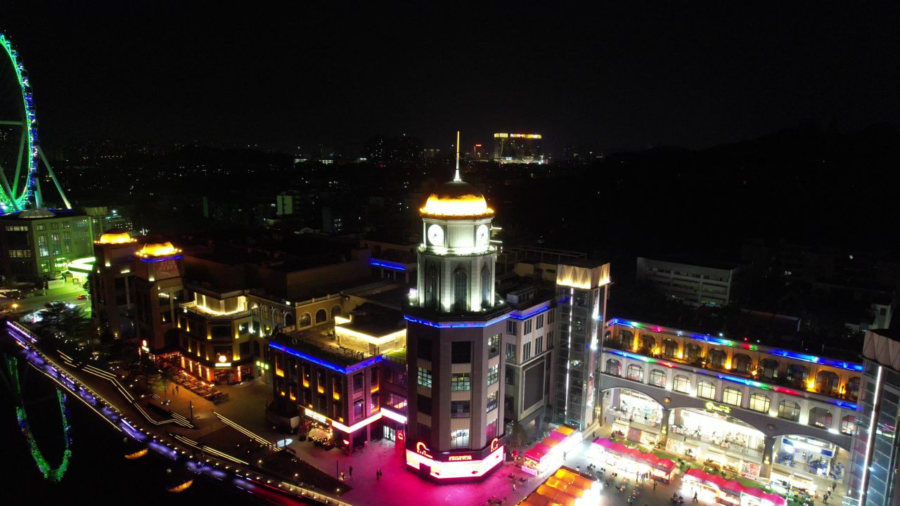 广东中山城市夜景灯光航拍