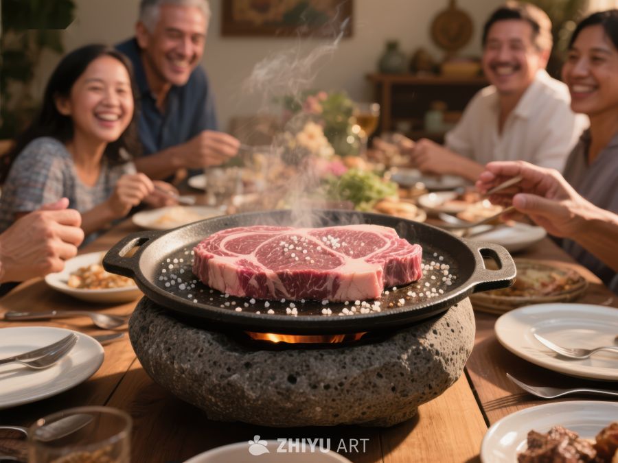 家庭聚餐享用热气腾腾的烤肉 237