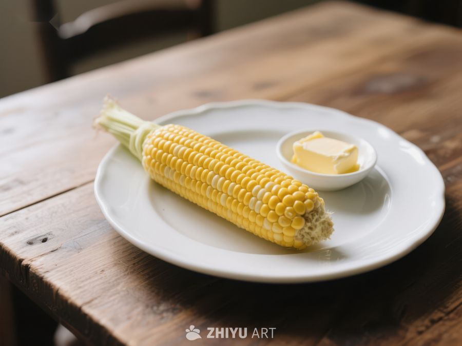 盘中玉米配黄油，木桌静物 293