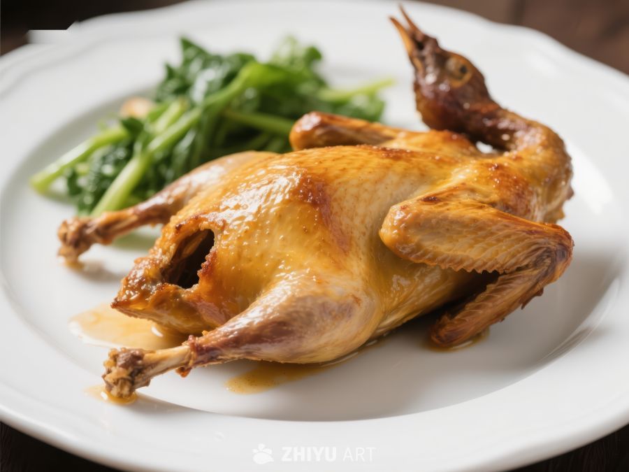 烤鸡配蔬菜，美味佳肴