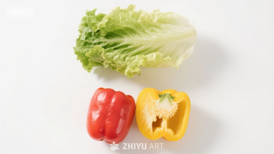 新鲜生菜与红黄甜椒