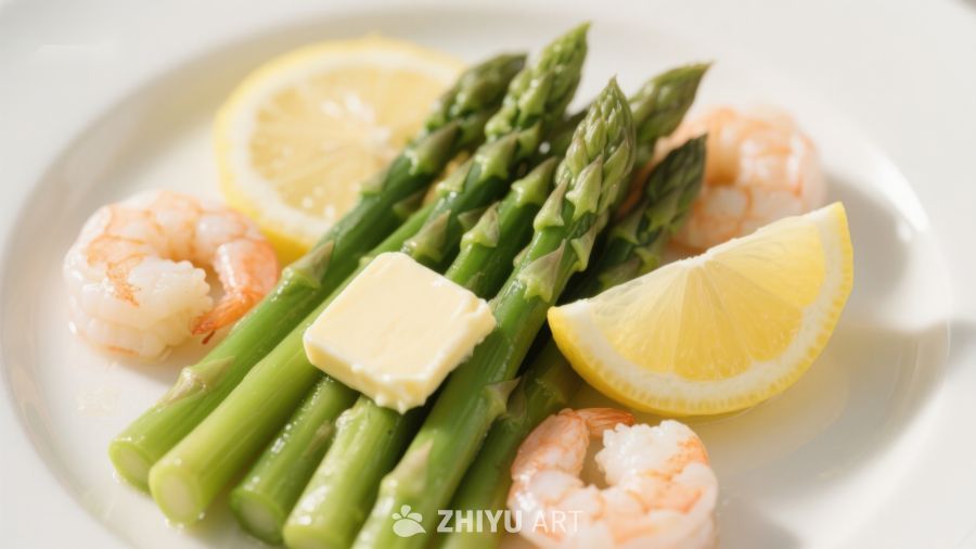 虾仁芦笋配柠檬黄油