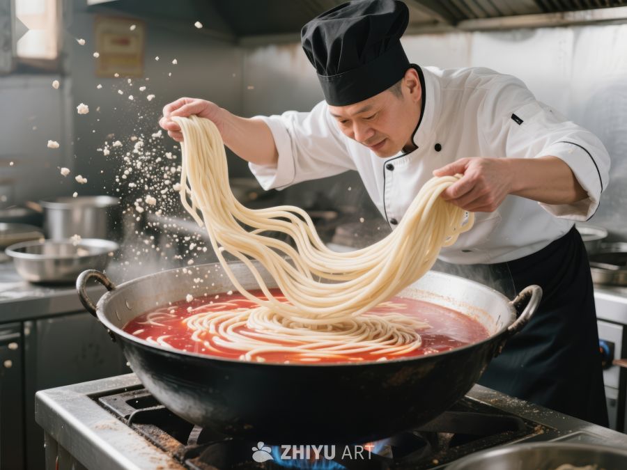 厨师翻炒面条制作美食 43