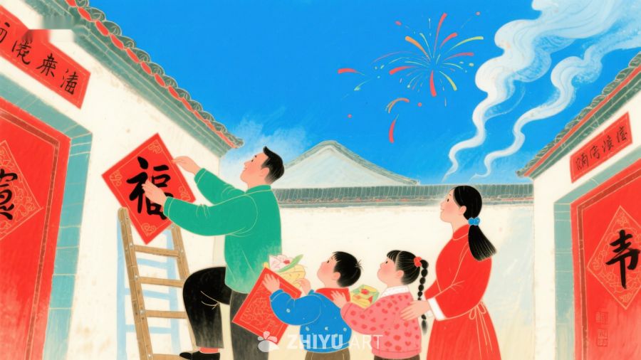 家庭贴福字迎新春 518