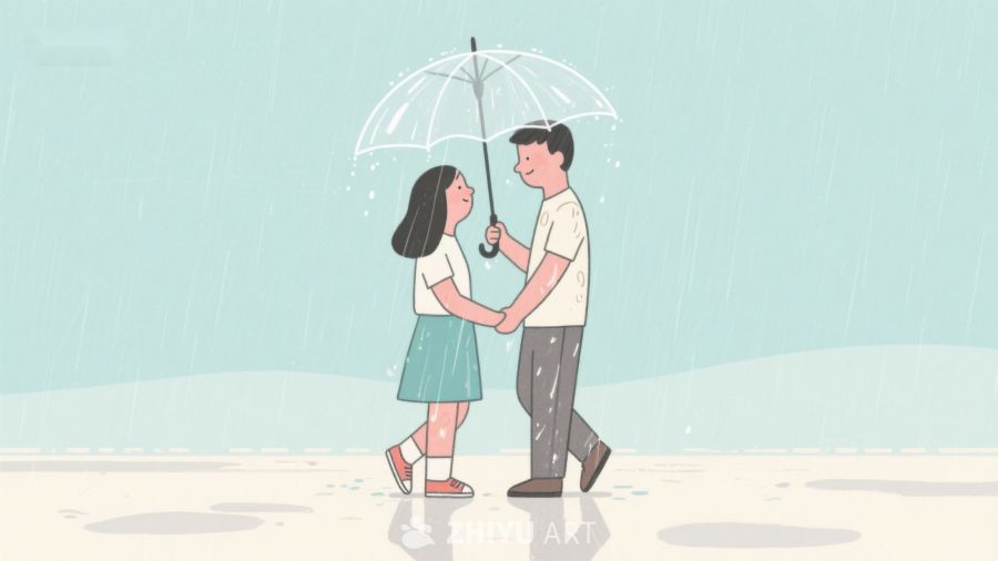 雨中情侣共撑伞温馨同行 664