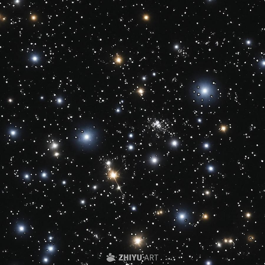 黑暗的天空中布满了星星，这些星星散落在整个画面中，