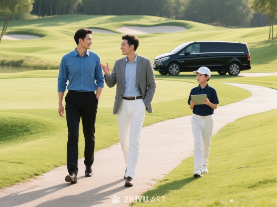 高尔夫球场上三人交谈 45