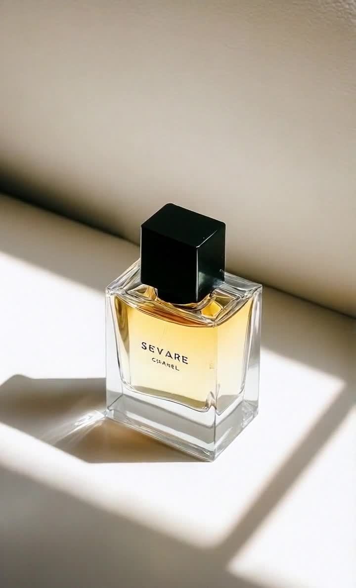 SEVARE CHANEL香水瓶，透明方形瓶身黑盖
