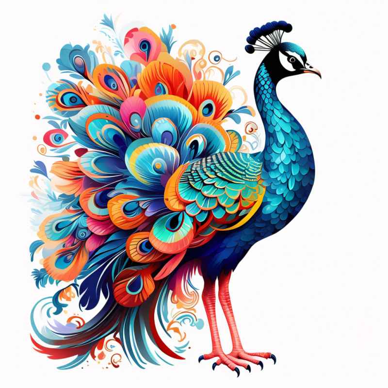 百鸟之王炫彩孔雀元素插画 6