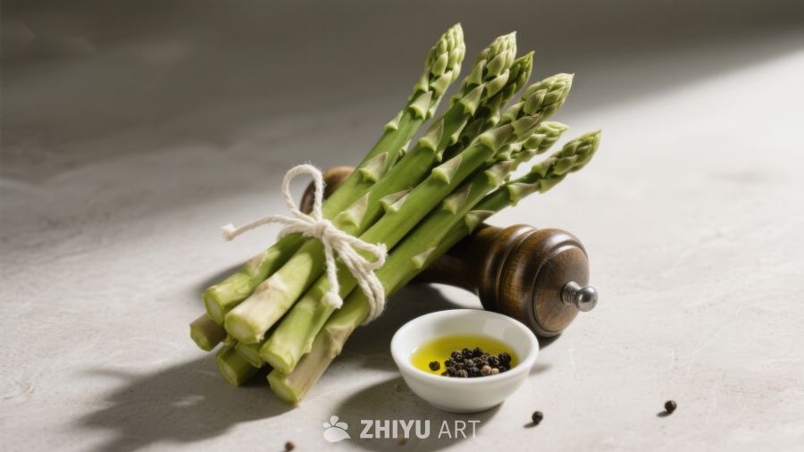 新鲜芦笋配橄榄油与胡椒