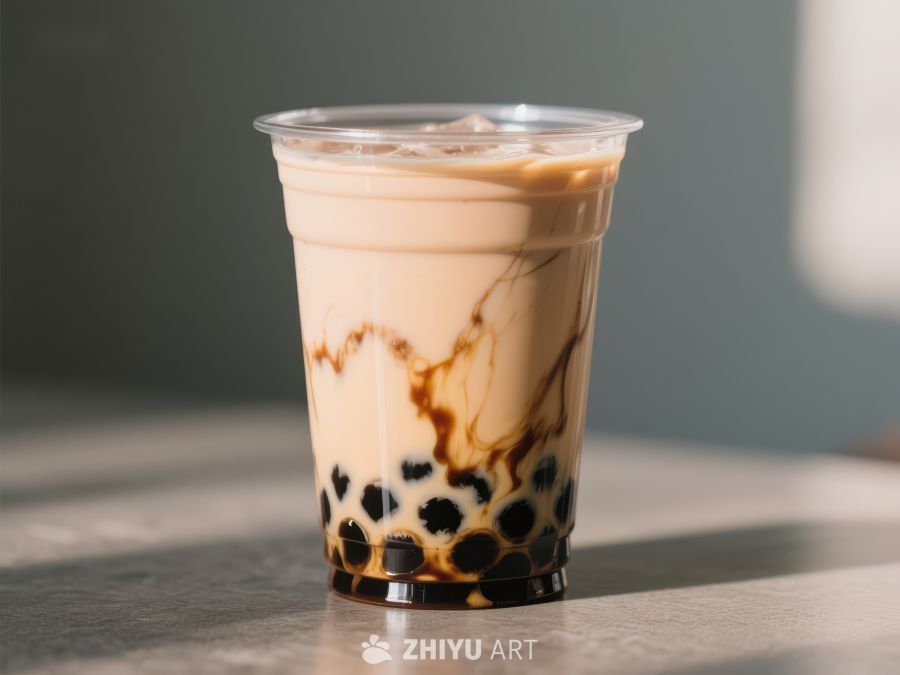 奶茶杯中的冰爽珍珠