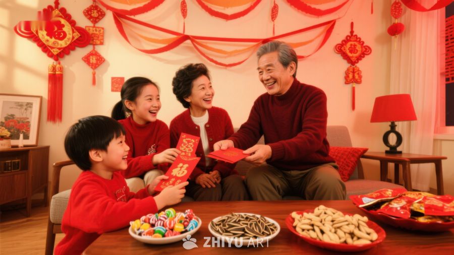 家庭欢聚迎新春，长辈赠红包 487