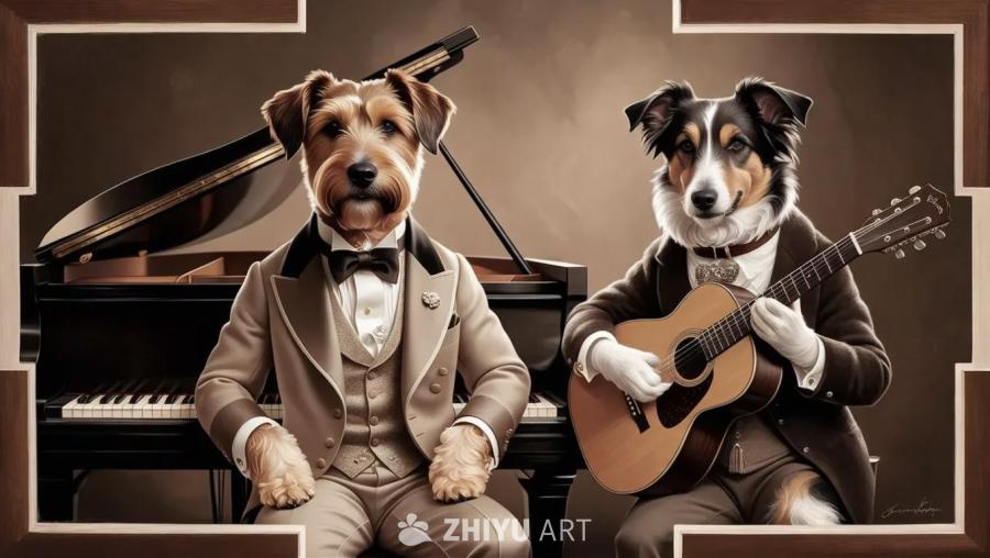 一只惠比特犬身着维多利亚时代的商务套装，优雅地坐在