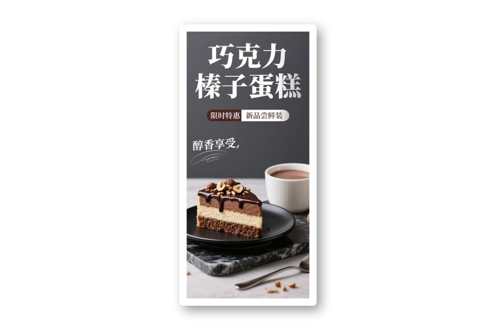 巧克力榛子蛋糕灰色高级感食品宣传海报新品烘焙
