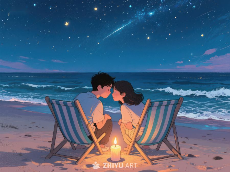 海滩夜景下的浪漫时刻 271
