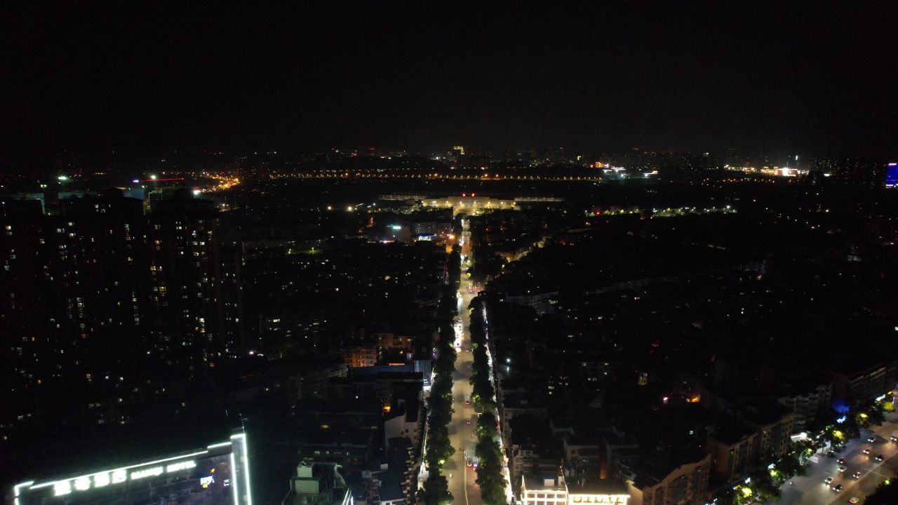湖南湘潭城市夜景灯光交通航拍