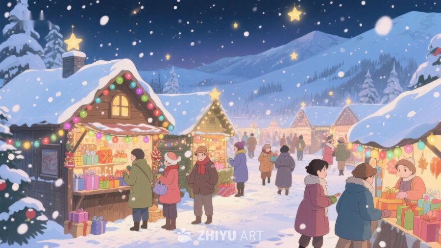 冬夜雪地中的圣诞集市 103