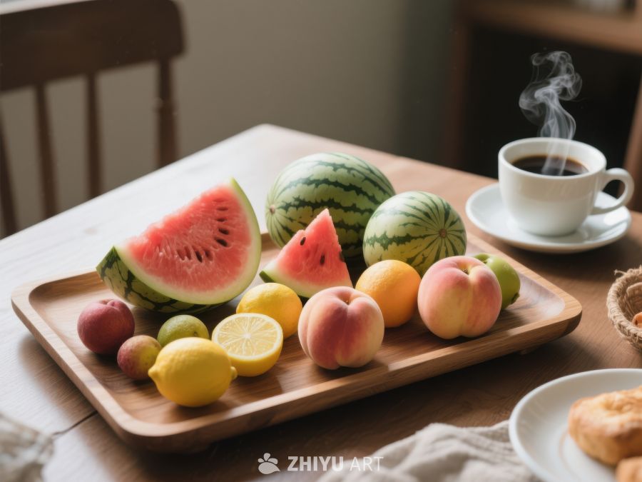 新鲜水果与热饮的温馨早餐 708