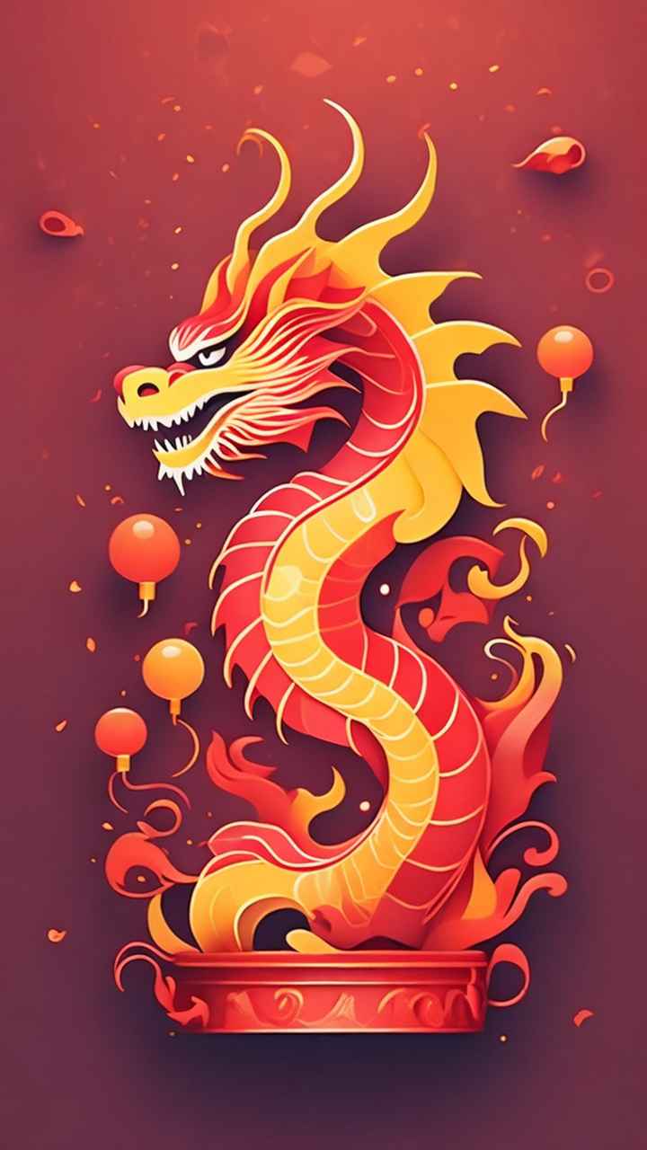 过年春节游龙灯简约插画 24