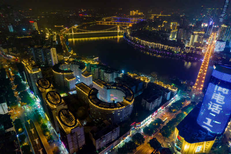 柳州夜景灯光柳江航拍摄影图