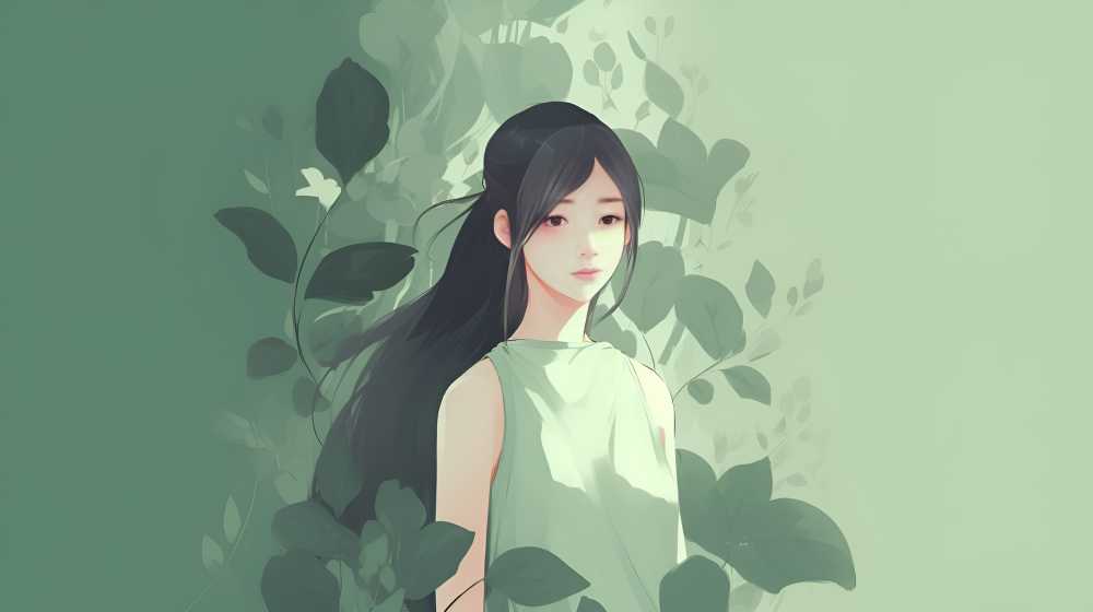 浅绿色插画女卡通背景