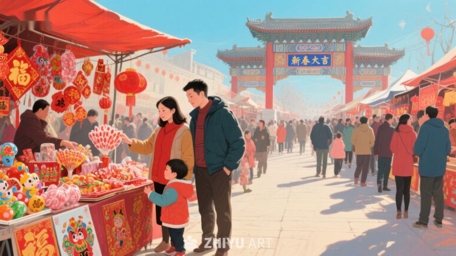 新春集市，家庭欢乐购物 978